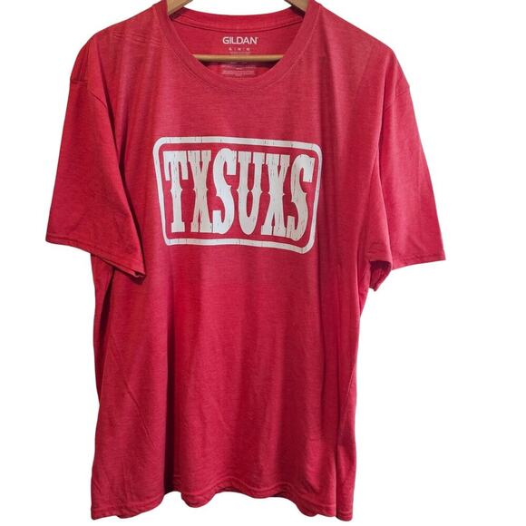 Texas Sucks T-Shirt Mens Large Heather Red TXSUXS Boomer Sooner OU Oklahoma Fans - Picture 1 of 7